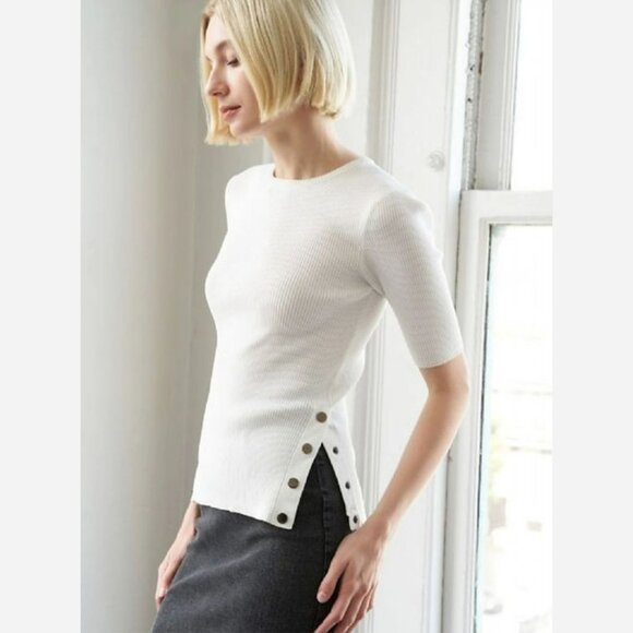 Ivory Sweater with Side Snap Detailing - Picture 3 of 9